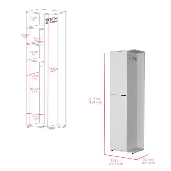 English Elm Broom Tall Storage Cabinet Edmond White - 69.5" High Engineered Wood, Durable, Easy Assembly, Sleek Design B092S00258