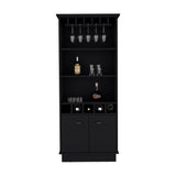 Modern Black Bar Cabinet with Glassware Display, Concealed Storage & Versatile Shelving, 19x24.4x69.9