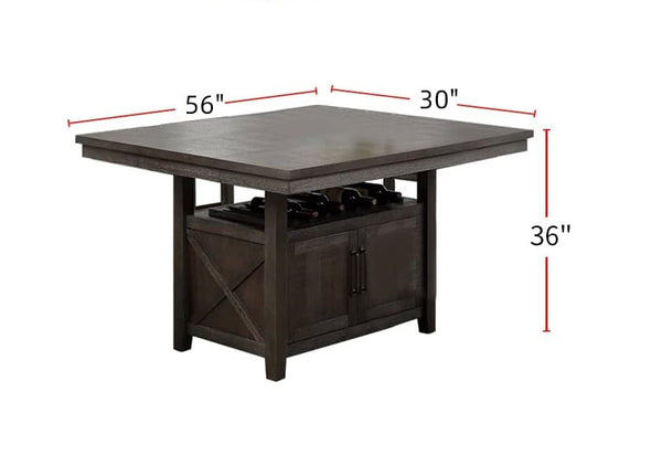 English Elm Dining Counter Height Table Solid Wood with 18" Butterfly Leaf & Storage Cabinet Rustic Espresso Finish B011S00788