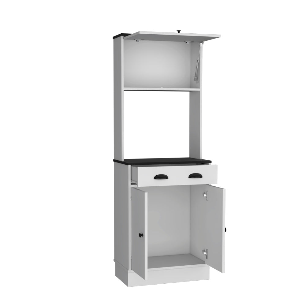 English Elm Pantry Cabinet Microwave Stand Warden – Space-Saving White/Black Engineered Wood with Microwave Shelf, Ample Storage and Easy Assembly B092P160294