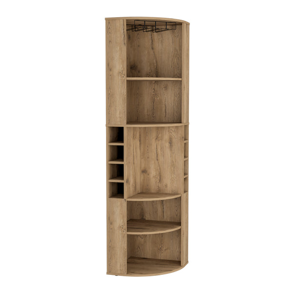 English Elm Bar Cabinet Jansen Macadamia Corner Bar Cabinet with Glass Rack, Beige Engineered Wood, Space-Saving B092S00261