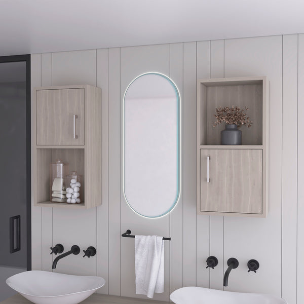 English Elm Medicine Cabinet Florence White Oak Engineered Wood Double Set with Sleek Hardware, Easy Install, Durable Elegance B092P160285