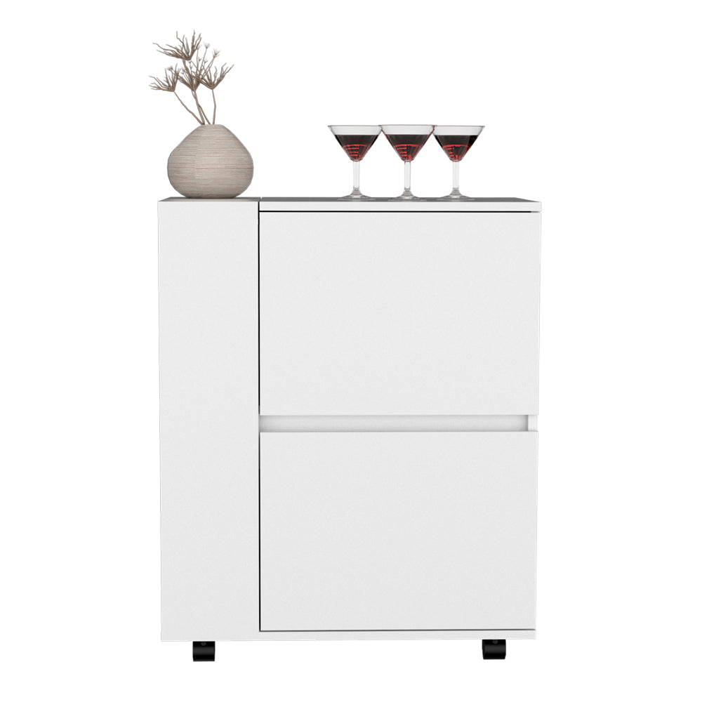 English Elm Bar Cart Belleville White Engineered Wood Mobile Bar with Dual Cabinet Storage, Versatile Living Room Unit Durable Wheels B092P160272