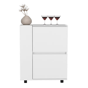 English Elm Bar Cart Belleville White Engineered Wood Mobile Bar with Dual Cabinet Storage, Versatile Living Room Unit Durable Wheels B092P160272