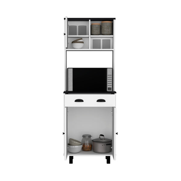 English Elm Kitchen Pantry Naomi White+Black – Engineered Wood Microwave Shelf, Pull-Out Drawer, Tall Storage Unit (37.8x18.5x7.9) B092P160279