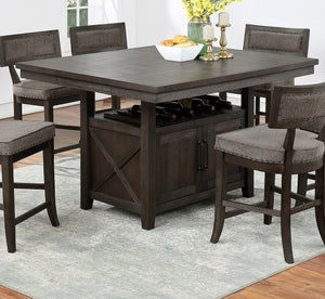English Elm Dining Counter Height Table Solid Wood with 18" Butterfly Leaf & Storage Cabinet Rustic Espresso Finish B011S00788
