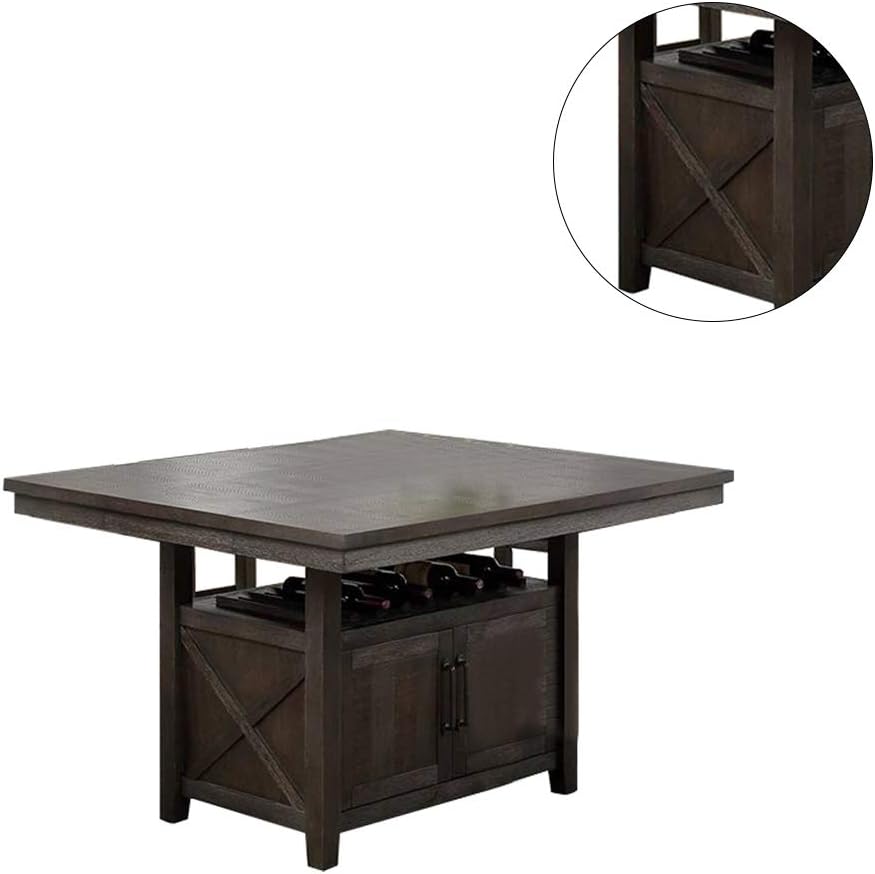 English Elm Dining Counter Height Table Solid Wood with 18" Butterfly Leaf & Storage Cabinet Rustic Espresso Finish B011S00788