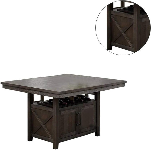 English Elm Dining Counter Height Table Solid Wood with 18" Butterfly Leaf & Storage Cabinet Rustic Espresso Finish B011S00788