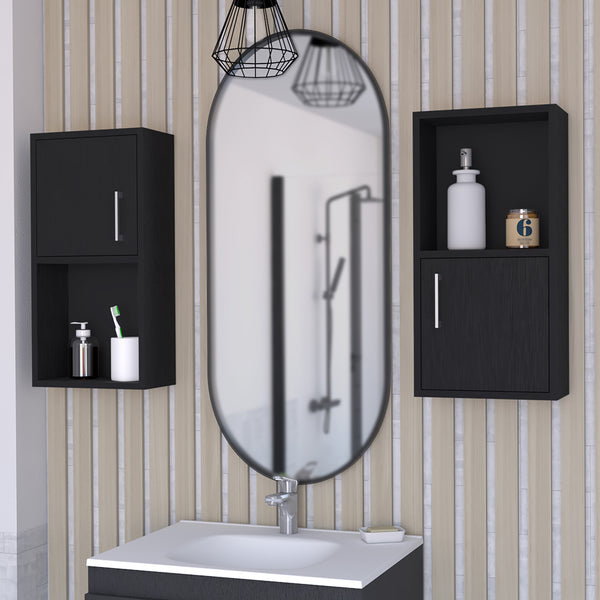 English Elm Medicine Cabinet Florence Black Engineered Wood Set of 2 — Sleek Modern Bathroom Storage, Durable Hardware and Easy Mounting (28x17.3x3.9) B092P160284