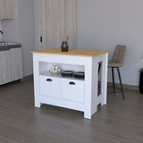 English Elm Kitchen Island Geneva, White / Macadamia