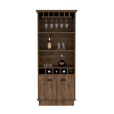 Dark Brown Bar Cabinet with Glassware Display & Concealed Storage, 19