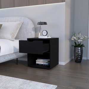 English Elm Nightstand Altheimer Black - Engineered Wood Bedside Table with Drawer & Open Shelf, Sturdy Design B092P160293