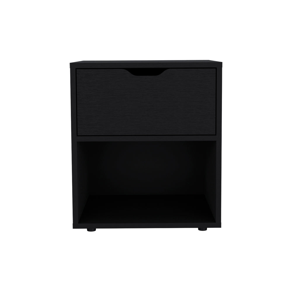 English Elm Nightstand Altheimer Black - Engineered Wood Bedside Table with Drawer & Open Shelf, Sturdy Design B092P160293