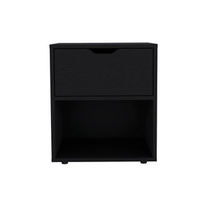 English Elm Nightstand Altheimer Black - Engineered Wood Bedside Table with Drawer & Open Shelf, Sturdy Design B092P160293