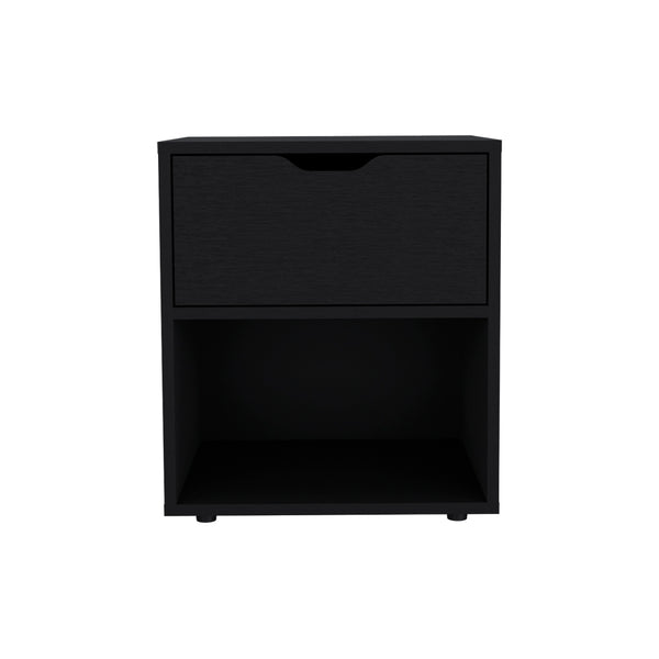 English Elm Nightstand Altheimer Black - Engineered Wood Bedside Table with Drawer & Open Shelf, Sturdy Design B092P160293