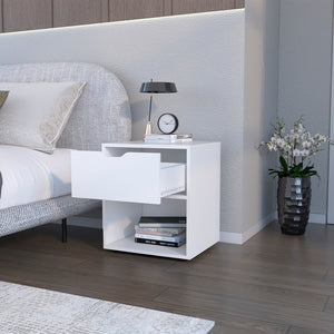 English Elm Nightstand Altheimer White – Engineered Wood Nightstand with Drawer & Open Shelf, Sturdy Modern Design B092P160291
