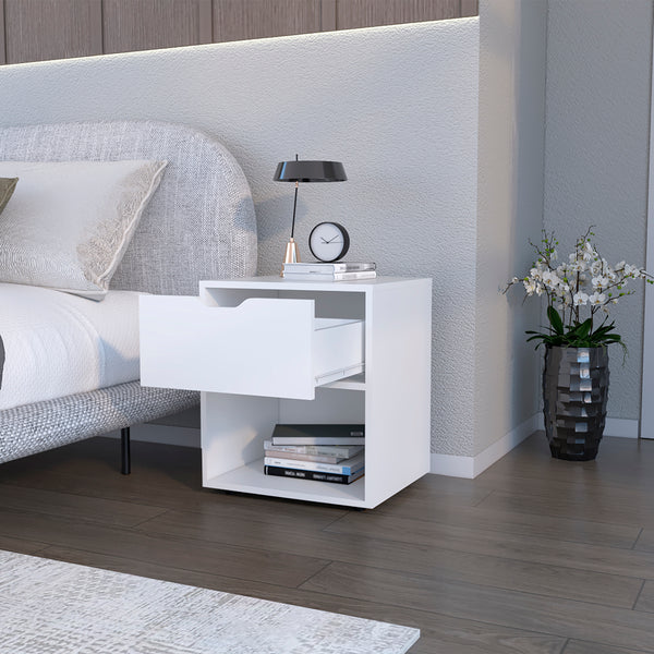 English Elm Nightstand Altheimer White – Engineered Wood Nightstand with Drawer & Open Shelf, Sturdy Modern Design B092P160291