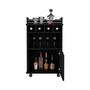 English Elm Bar Cart Kinsley Black - Engineered Wood Wine Storage with Bottle Slots, Cabinet & Open Shelf, Sleek Design B092P160275