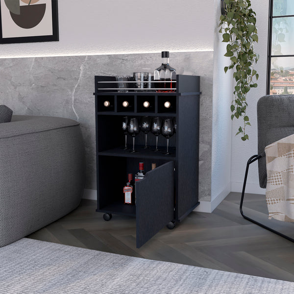 English Elm Bar Cart Kinsley Black - Engineered Wood Wine Storage with Bottle Slots, Cabinet & Open Shelf, Sleek Design B092P160275