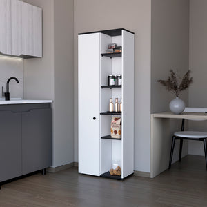 English Elm Multistorage Kitchen Pantry Lane - Sleek White+Black Engineered Wood Cabinet with Adjustable Shelves, Modern Finish, Easy Assembly B092P160287