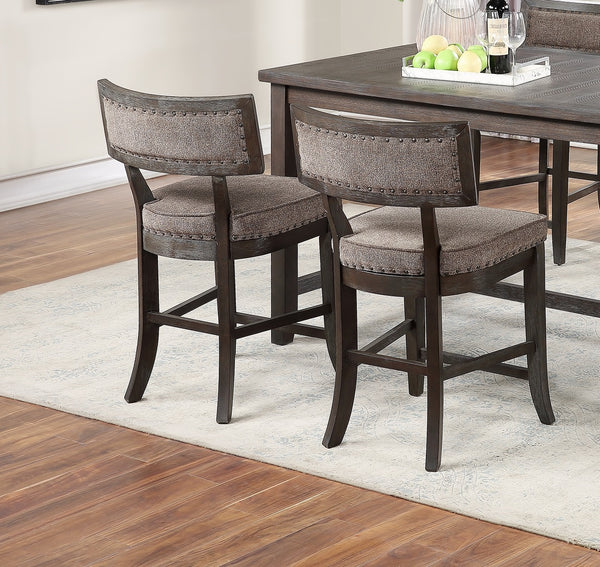 English Elm Dining Room Furniture Counter Height Table Set With Shelves & 4 Cushioned High Chairs In Espresso B011S00790