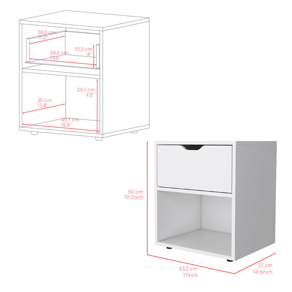 English Elm Nightstand Altheimer White – Engineered Wood Nightstand with Drawer & Open Shelf, Sturdy Modern Design B092P160291