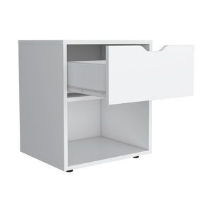 English Elm Nightstand Altheimer White – Engineered Wood Nightstand with Drawer & Open Shelf, Sturdy Modern Design B092P160291