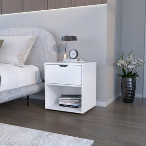 English Elm Nightstand Altheimer White – Engineered Wood Nightstand with Drawer & Open Shelf, Sturdy Modern Design B092P160291