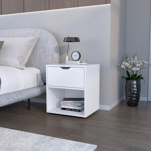English Elm Nightstand Altheimer White – Engineered Wood Nightstand with Drawer & Open Shelf, Sturdy Modern Design B092P160291