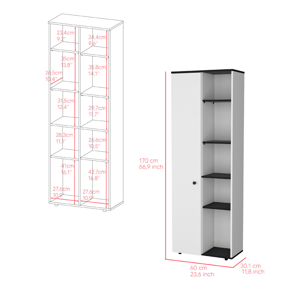 English Elm Multistorage Kitchen Pantry Lane - Sleek White+Black Engineered Wood Cabinet with Adjustable Shelves, Modern Finish, Easy Assembly B092P160287