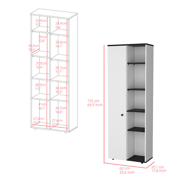 English Elm Multistorage Kitchen Pantry Lane - Sleek White+Black Engineered Wood Cabinet with Adjustable Shelves, Modern Finish, Easy Assembly B092P160287