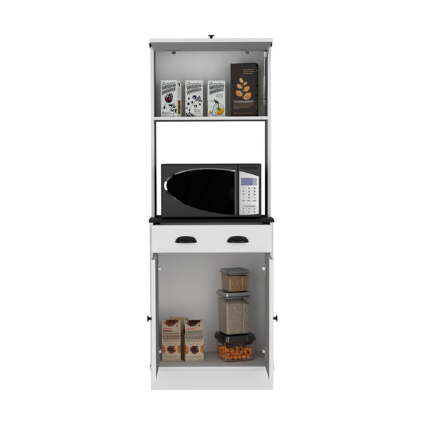 English Elm Pantry Cabinet Microwave Stand Warden – Space-Saving White/Black Engineered Wood with Microwave Shelf, Ample Storage and Easy Assembly B092P160294