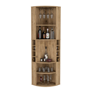 English Elm Bar Cabinet Jansen Macadamia Corner Bar Cabinet with Glass Rack, Beige Engineered Wood, Space-Saving B092S00261