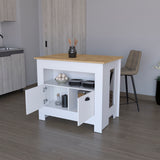 English Elm Kitchen Island Geneva, White / Macadamia