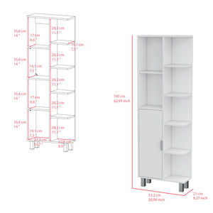 English Elm Linen Cabinet Derby Tall White Engineered Wood - Open Shelves, Concealed Storage, Elevated Legs, Durable B092P160281
