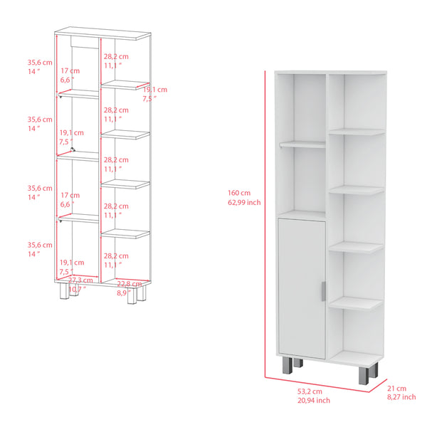 English Elm Linen Cabinet Derby Tall White Engineered Wood - Open Shelves, Concealed Storage, Elevated Legs, Durable B092P160281