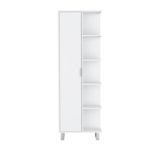 English Elm Linen Sandy Tall Bathroom Cabinet White – Slim Engineered Wood Storage, Tailored Compartments, Modern Handles B092P160282