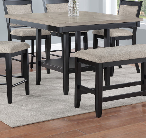 English Elm 1pc Contemporary Transitional Counter Height Dining Table with 20" Lazy Susan Plank Top and Storage Shelf Brown+Light Gray 51.8 L x 51.8 W x 15 H B011P160139