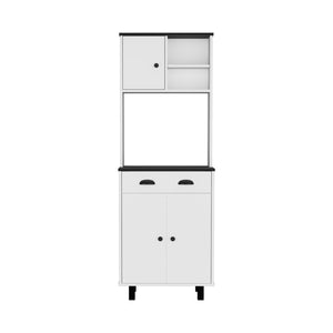 English Elm Kitchen Pantry Naomi White+Black – Engineered Wood Microwave Shelf, Pull-Out Drawer, Tall Storage Unit (37.8x18.5x7.9) B092P160279
