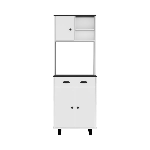 English Elm Kitchen Pantry Naomi White+Black – Engineered Wood Microwave Shelf, Pull-Out Drawer, Tall Storage Unit (37.8x18.5x7.9) B092P160279