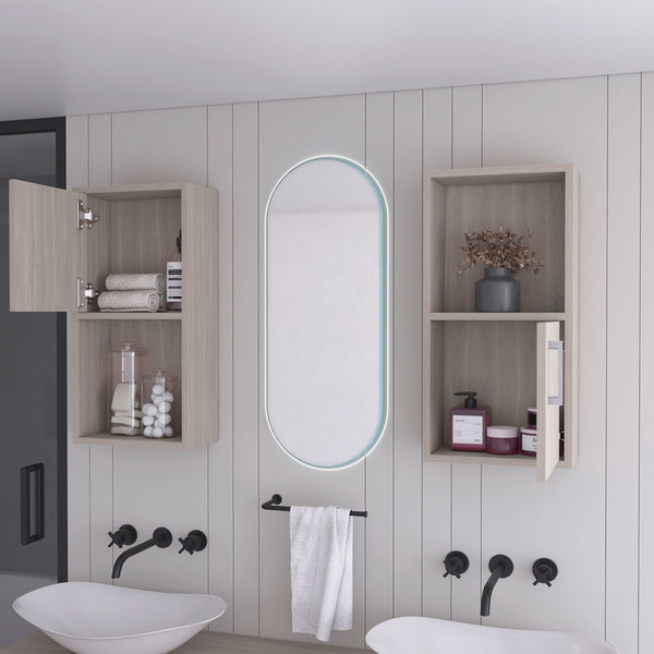 English Elm Medicine Cabinet Florence White Oak Engineered Wood Double Set with Sleek Hardware, Easy Install, Durable Elegance B092P160285