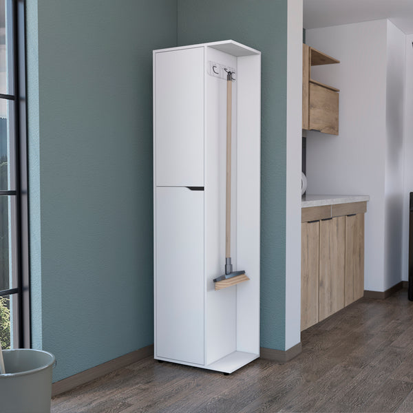 English Elm Broom Tall Storage Cabinet Edmond White - 69.5" High Engineered Wood, Durable, Easy Assembly, Sleek Design B092S00258