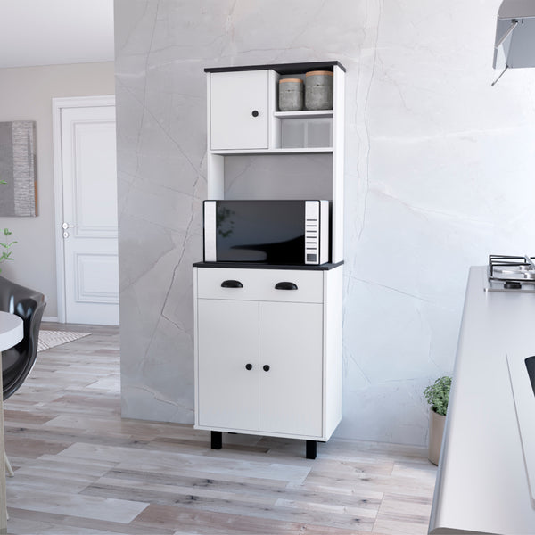 English Elm Kitchen Pantry Naomi White+Black – Engineered Wood Microwave Shelf, Pull-Out Drawer, Tall Storage Unit (37.8x18.5x7.9) B092P160279