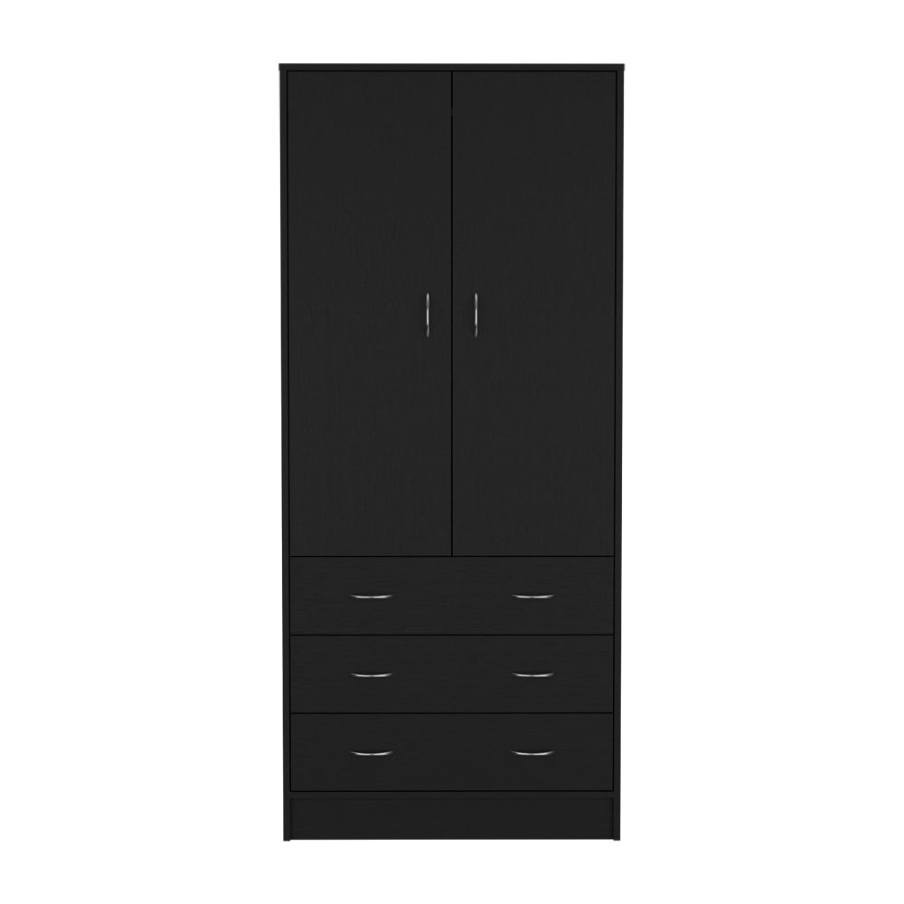 English Elm Armoire Ramey Black: Engineered Wood Closet with Full Hanging Rod, 3 Smooth Drawers & Modern Handles B092S00252