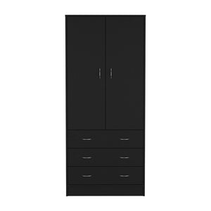 English Elm Armoire Ramey Black: Engineered Wood Closet with Full Hanging Rod, 3 Smooth Drawers & Modern Handles B092S00252
