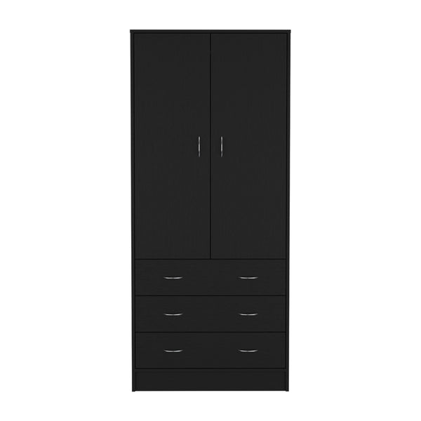 English Elm Armoire Ramey Black: Engineered Wood Closet with Full Hanging Rod, 3 Smooth Drawers & Modern Handles B092S00252