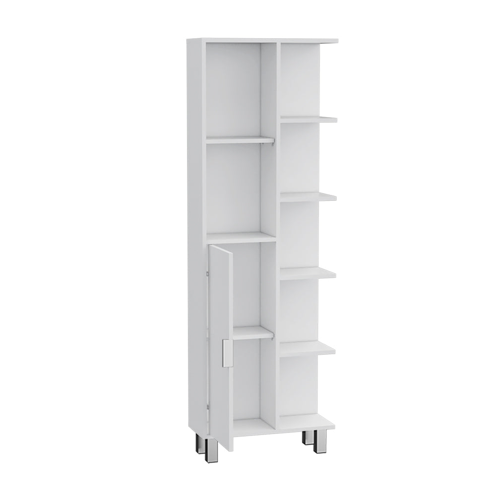 English Elm Linen Cabinet Derby Tall White Engineered Wood - Open Shelves, Concealed Storage, Elevated Legs, Durable B092P160281
