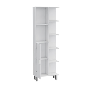 English Elm Linen Cabinet Derby Tall White Engineered Wood - Open Shelves, Concealed Storage, Elevated Legs, Durable B092P160281
