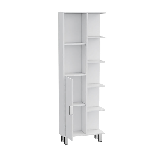 English Elm Linen Cabinet Derby Tall White Engineered Wood - Open Shelves, Concealed Storage, Elevated Legs, Durable B092P160281