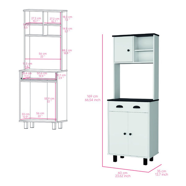 English Elm Kitchen Pantry Naomi White+Black – Engineered Wood Microwave Shelf, Pull-Out Drawer, Tall Storage Unit (37.8x18.5x7.9) B092P160279